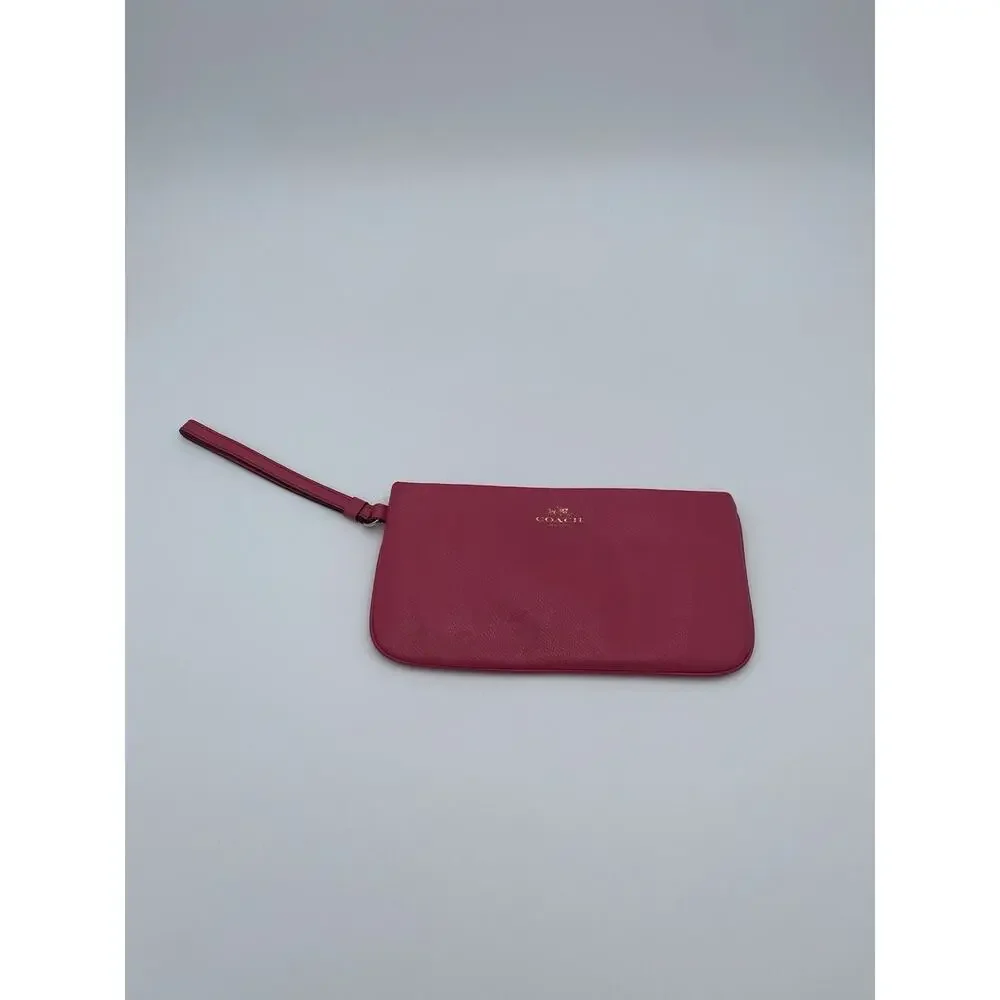 COACH Wristlet Pink Crossgrain Leather Large 9” X 5” Clutch Zip Card Slots NY